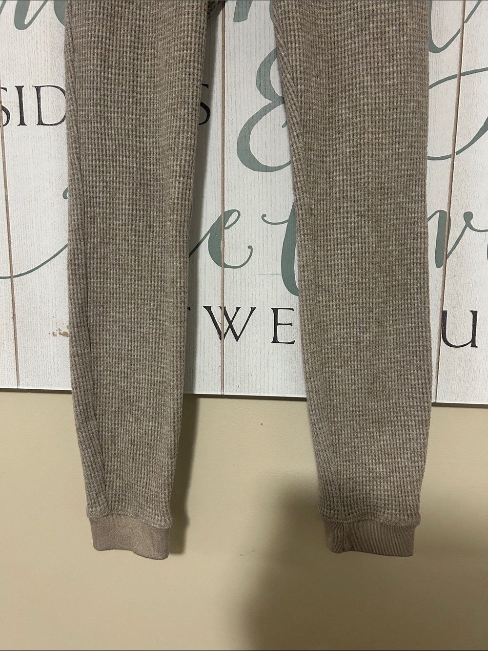 LC Lauren Conrad Waffle Knit Drawstring Joggers - Taupe, size small - Picture 3 of 5